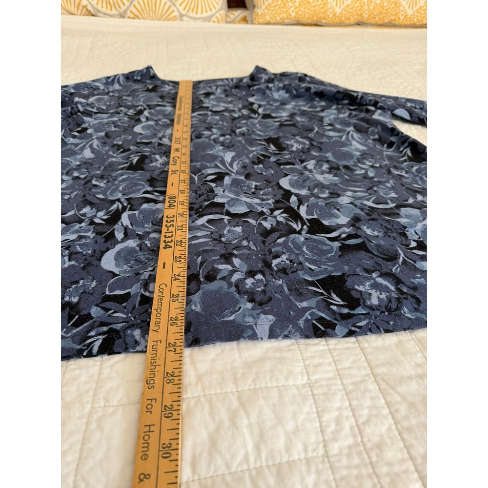 Denim & Co. Blue Floral Rose Print Long Sleeve Top 3X A282205 Cotton Spandex - Picture 4 of 10